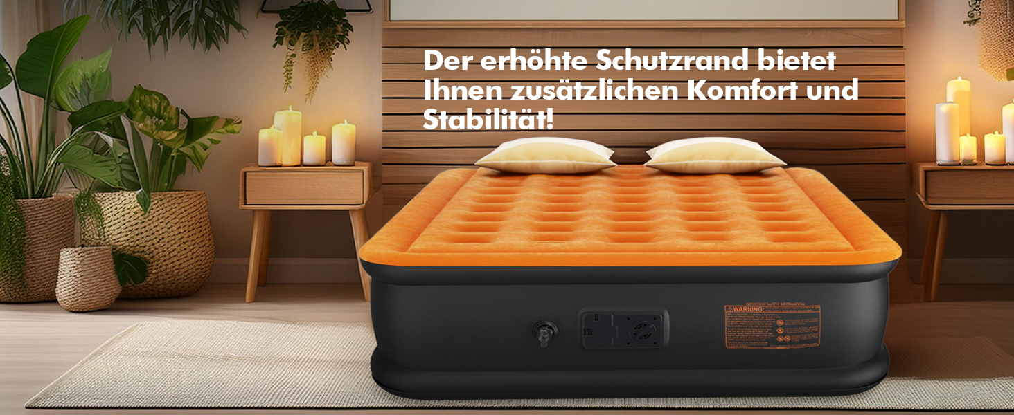 Надувне ліжко самонадувна, 1 місце, з електричним насосом, преміум якість, для кемпінгу та дому, темно-помаранчевий колір