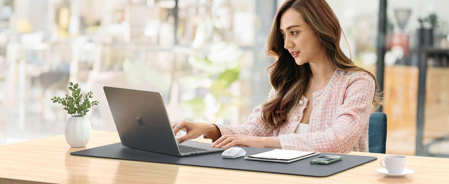 Килимок на стіл TECKNET 80 x 40 см, захист від води, PU шкіра, двосторонній, для офісу/дому (темно-сірий/темно-синій/жовтий)