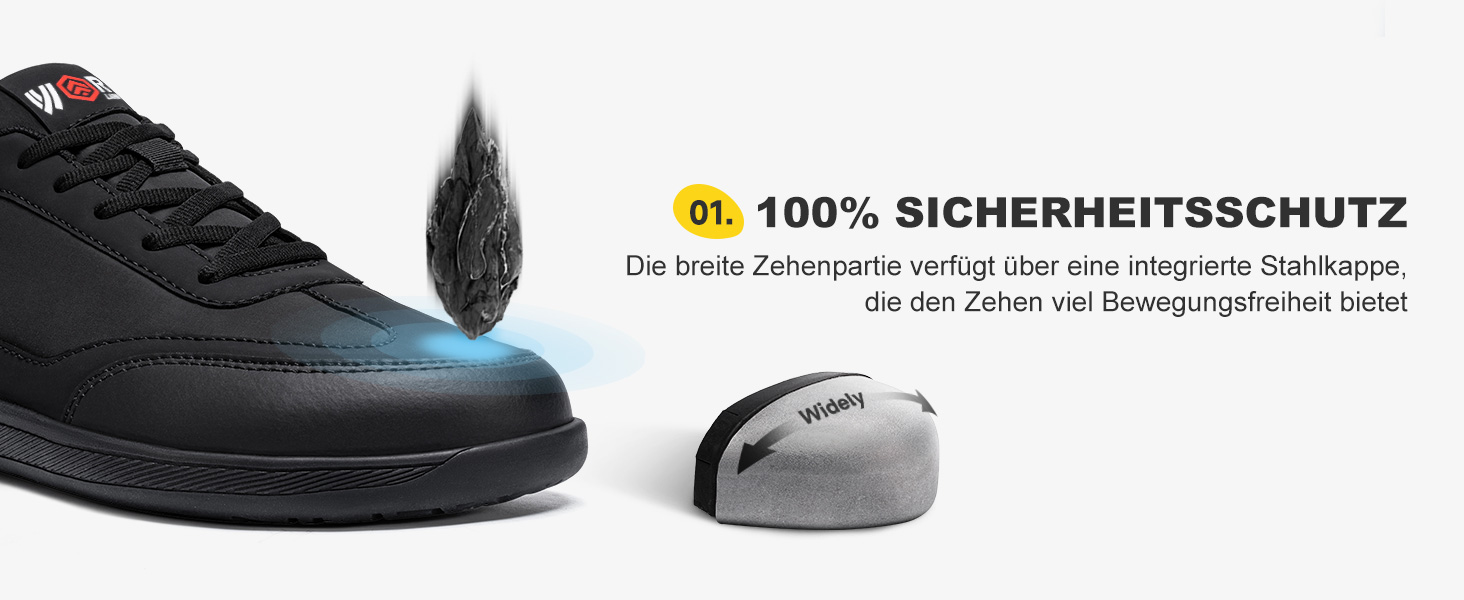 Черевики робочі чоловічі LARNMERN, антиковзаючі, дихаючі, з широким носком, сталевий підносок (чорний, 45 EU)