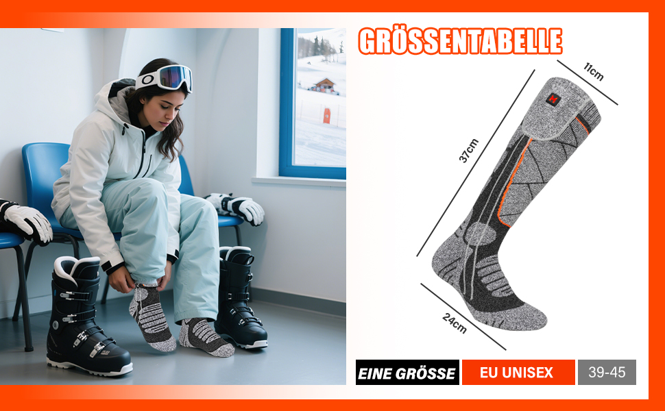 Гріючі шкарпетки з акумулятором 6000mAh, електричні гріючі шкарпетки для жінок та чоловіків, 3 режими нагріву, для зимових видів спорту на відкритому повітрі, помаранчевий + сірий