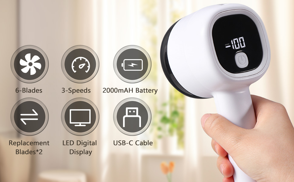 Електричний видалення ворсу Blendura - бездротовий триммер для одягу з 6 лезами, 3 рівня та LED-дисплеєм