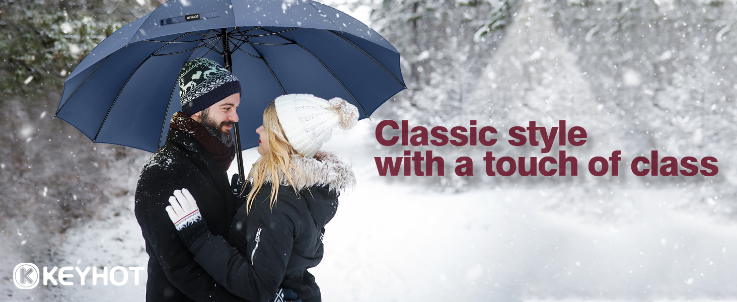 KEYHOT Windproof Umbrella - Large Stick Umbrella with Wooden Handle for Men & Women - 12 Ribs, XL - Burgundy, 118cm