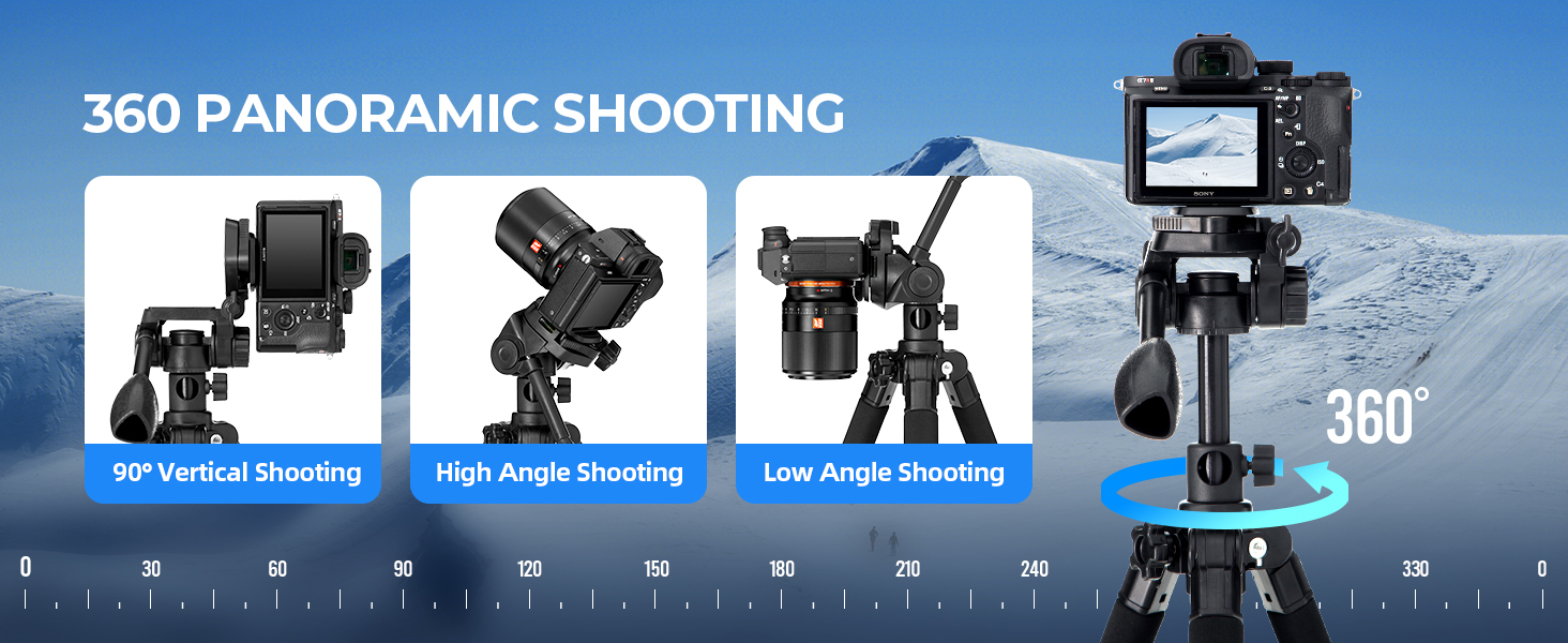 Штатив AMBITFUL 157.5 см, чорний, професійний, алюмінієвий, знімний, для фото- та відеозйомки (камера, DSLR, смартфон, екшн-камера, телескоп)