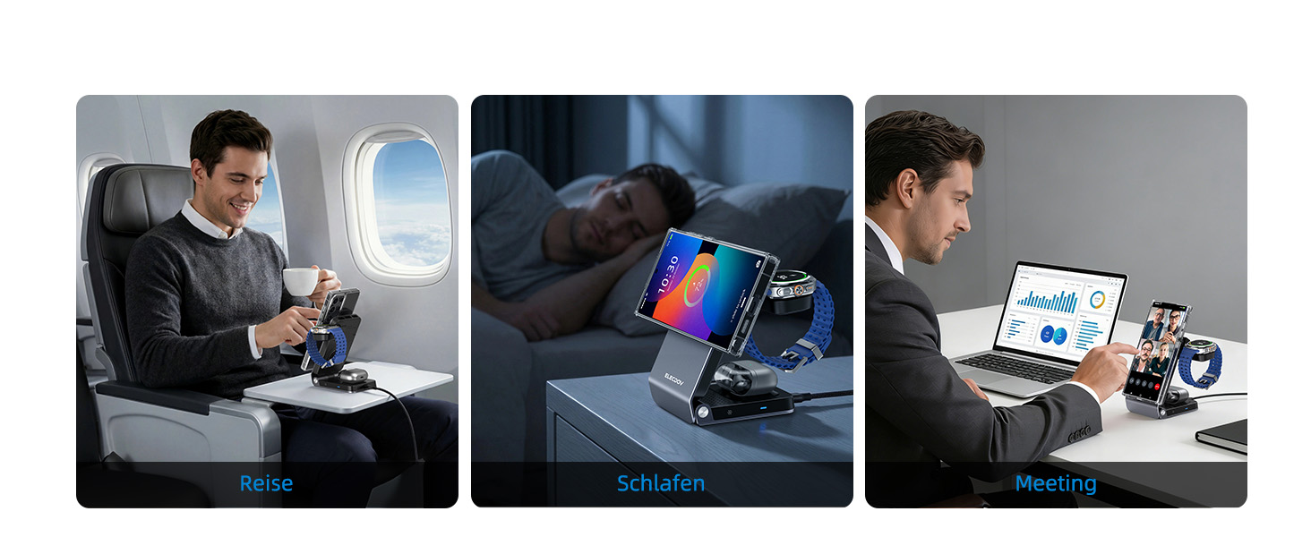 Магнітна бездротова зарядка Samsung з активним охолодженням 3-в-1 для Galaxy S26 Ultra, Watch 8 та Buds 4. Складана Qi зарядка для Android сірого кольору