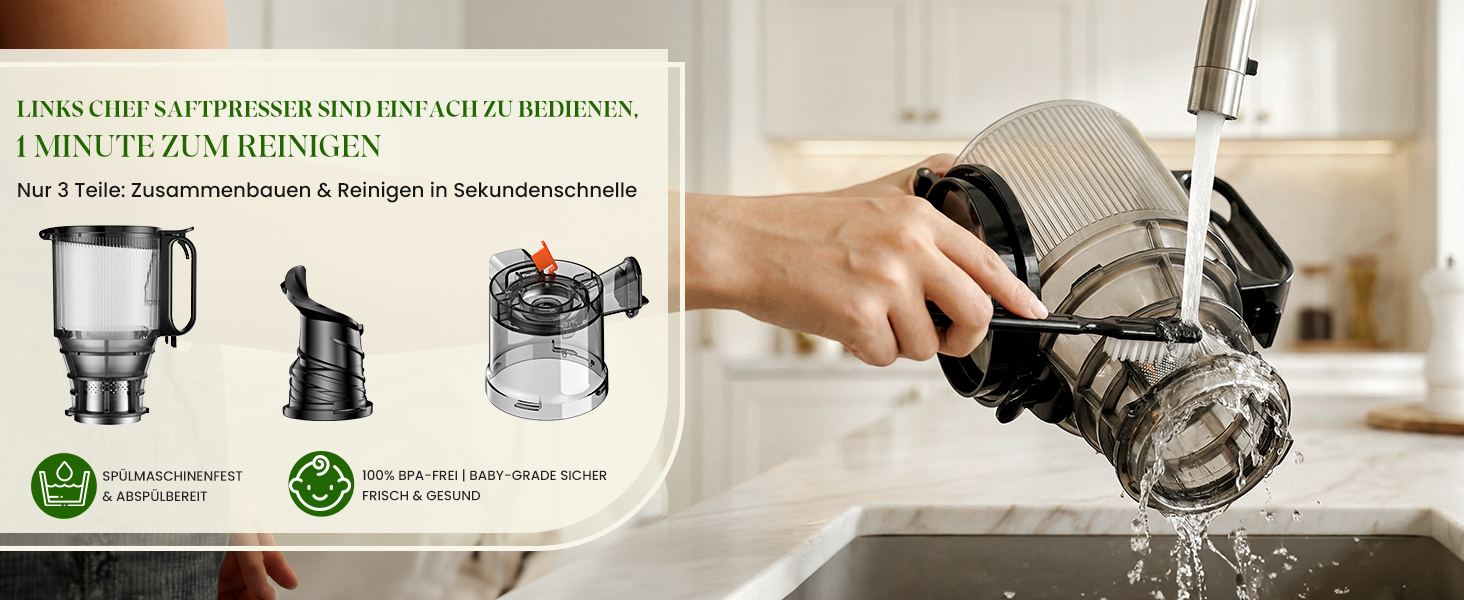Шнекова соковижималка LINKChef Slow Juicer, 250Вт, для цілих овочів та фруктів, широкий отвір 130мм, чаша 1.8л, з функцією реверсу, без BPA