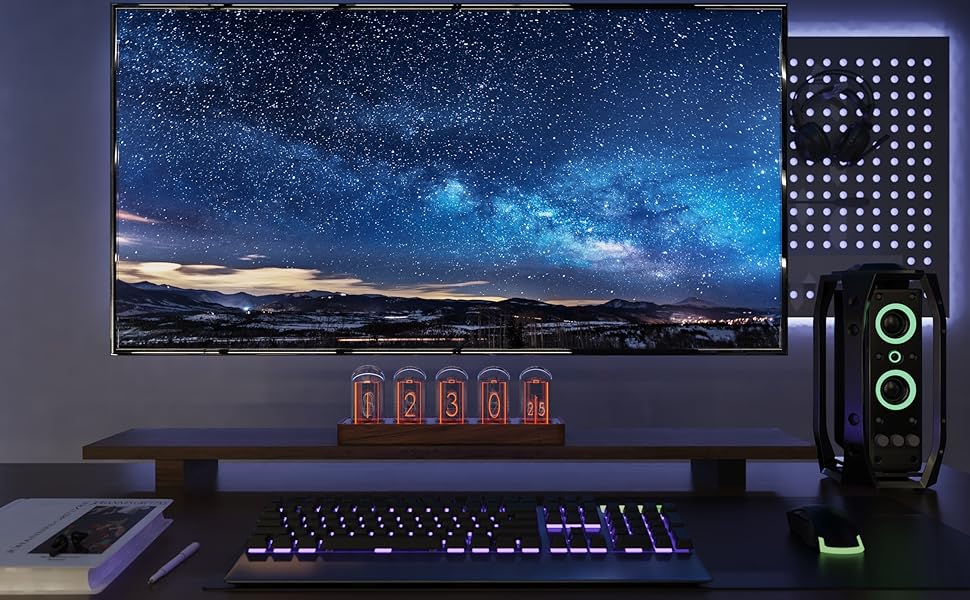 LED-годинник ClocTeck у стилі Nixie, цифровий ретро-годинник з Wi-Fi, будильник, 12/24 год, готовий до використання, подарунок