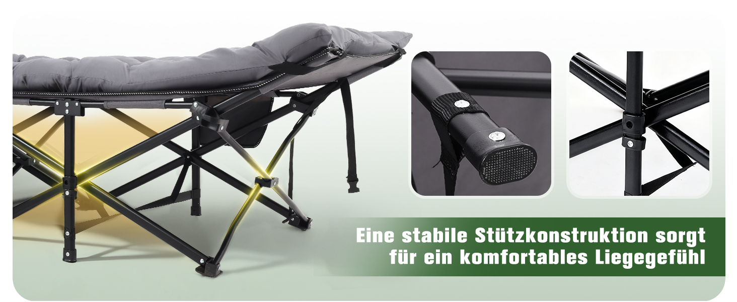 Ліжко похідне Sekey XXL 190x71x35 см з матрацом, сталеві труби, Oxford тканина - для кемпінгу та гостей сіре