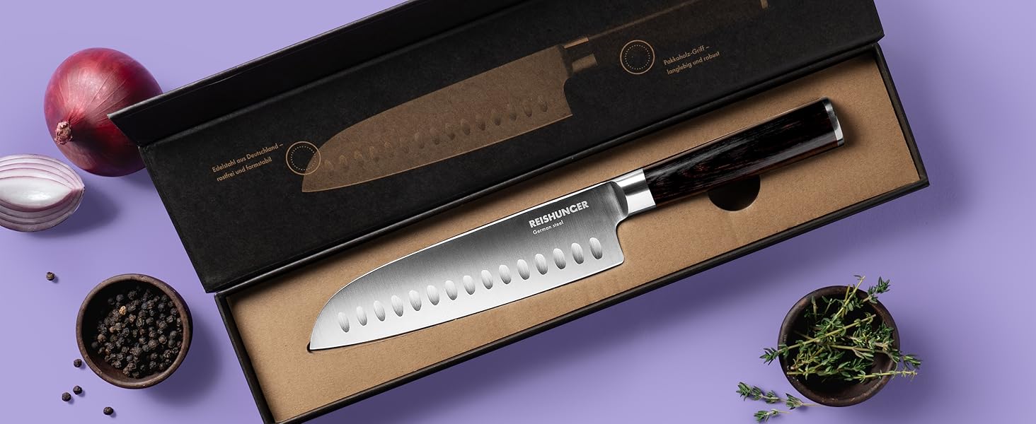 Ніж кухарський Reishunger Profi Chef з дамаської сталі – довгий, універсальний ніж Сантоку з нержавіючої сталі