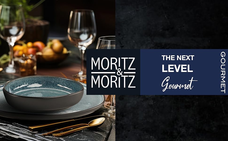 Moritz & Moritz ORGANIC Набір посуду 18 предметів на 6 осіб, блакитний - Елегантний набір тарілок з якізного порцелянового каменю. Включає: 6 великих тарілок, 6 десертних тарілок, 6 супових тарілок.