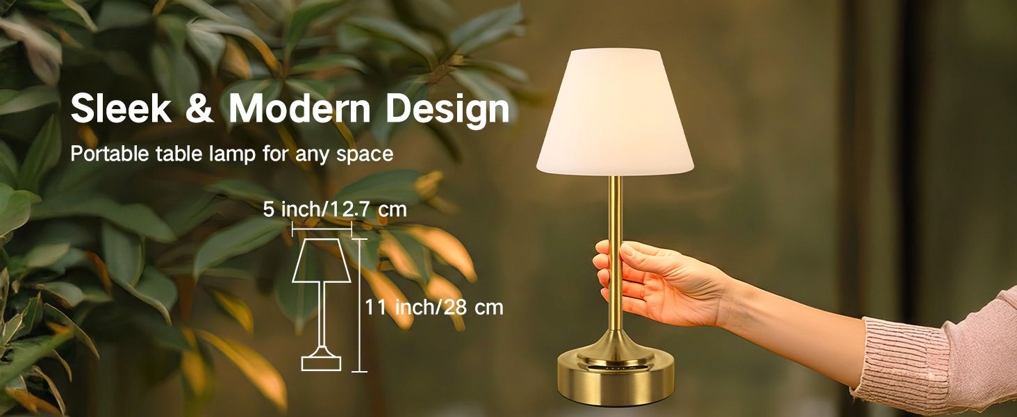 Світлодіодний акумуляторний настільний світильник OUTON 2 шт, USB-C, 3 режими освітлення (3000K-6000K), сенсорне керування, IP54, 53 год, золотий - для ванної, кухні, вулиці