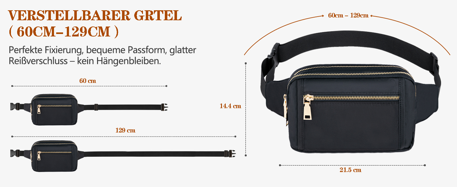 Чоловіча та жіноча поясна сумка Bauchtasche, стильна сумка на пояс для фестивалю, з регульованим ремінком та кількома кишенями, чорна. Підходить для бігу, спорту, прогулянок з собакою.
