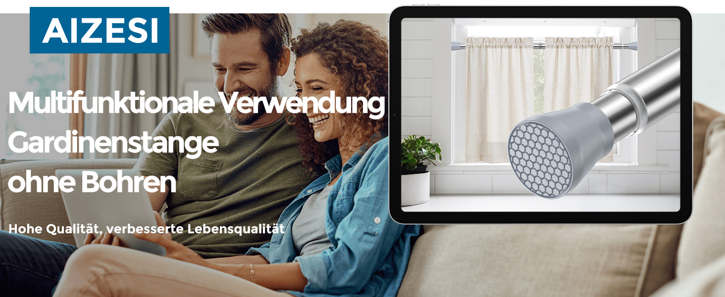 Штанга для штор без свердління AIZESI, 70-120 см, телескопічна, діаметр 22 мм, срібна