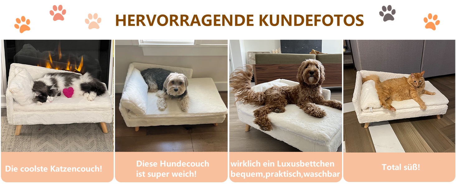 Софа для собак BingoPaw Luxus з підголівником, плюшеві подушки та дерев'яні ніжки. Зручне ліжко для собак середніх та маленьких порід, крісло для котів великих порід, 80x50x39 см, бежевий колір