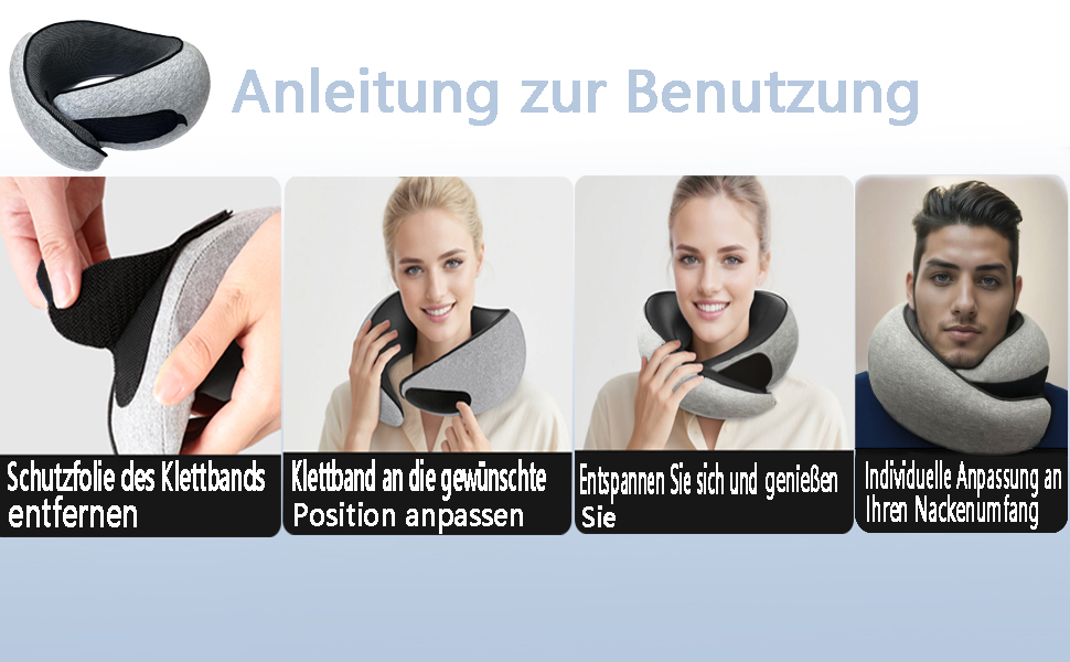 Подушка для шиї з регульованою капюшоном та 360° підтримкою шиї | Ергономічна подушка з піною з пам'яті для подорожей (літак, авто) | З чохлом для подорожей та берушами | Дихаюча та пральна (світло-сіра)