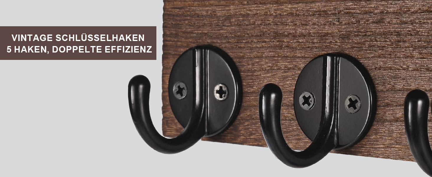 Дерев'яне настінне кріплення для ключів з полицею, декоративне, 5 гачків, для прихожої, спальні, вітальні (колір: коричневий)