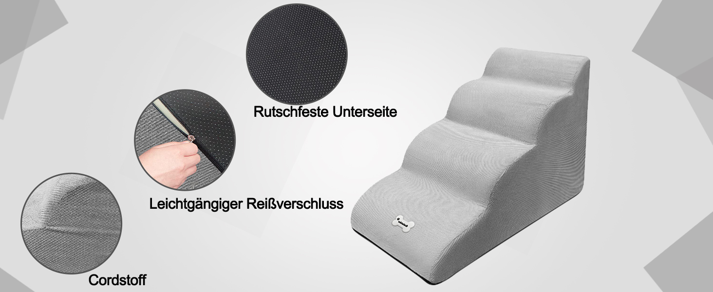 Сходинки для тварин Galatée: 4 сходинки, знімна та миюча, протиковзка, для високих ліжок/диванів (білий)