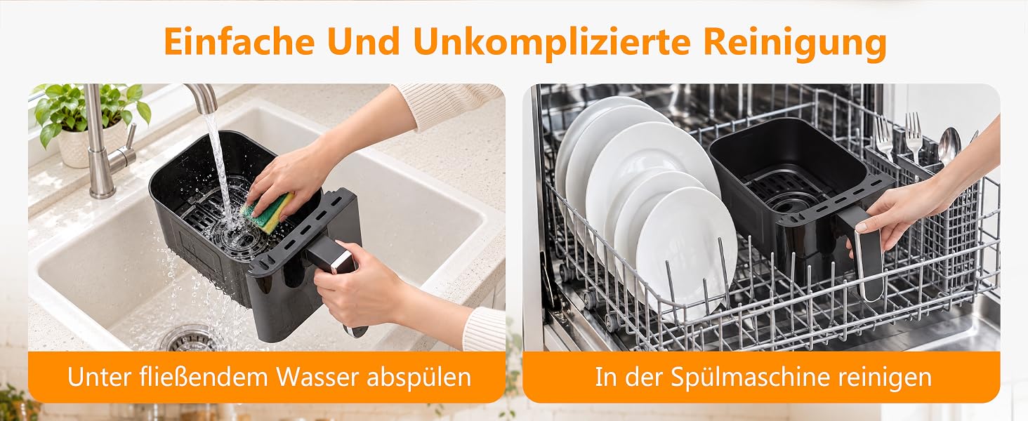 Аерофритюрниця Air Fryer 9л 2000 Вт, двокамерна фритюрниця з гарячим повітрям та термоізольованими ручками, чорна (901-schwarz)