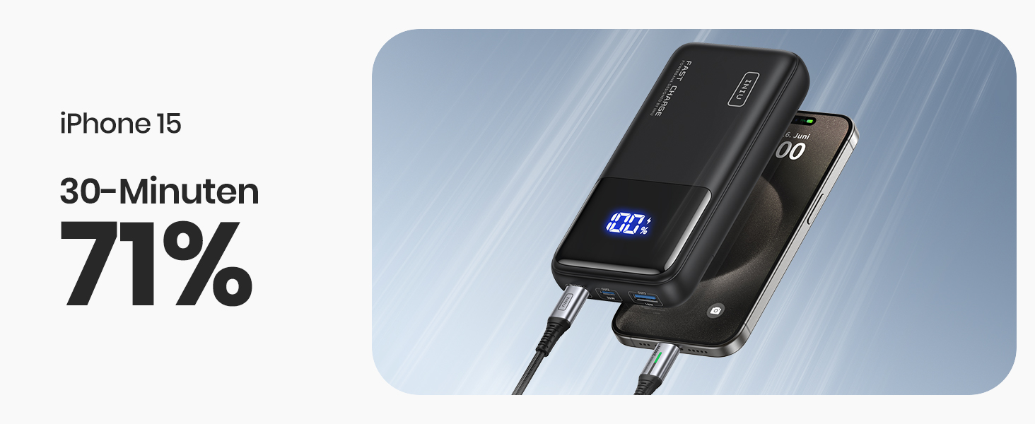 Повербанк INIU 65W 20000mAh для ноутбуків та смартфонів, швидка зарядка USB-C для MacBook, Steam Deck, iPhone, Samsung, iPad
