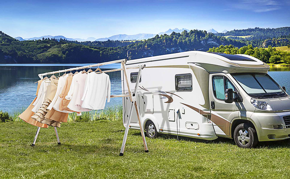 Стійка для сушіння білизни 200 см, складна, для дому та вулиці, нержавіюча сталь, 20 гачків, 12 кліпс, 3 перекладини