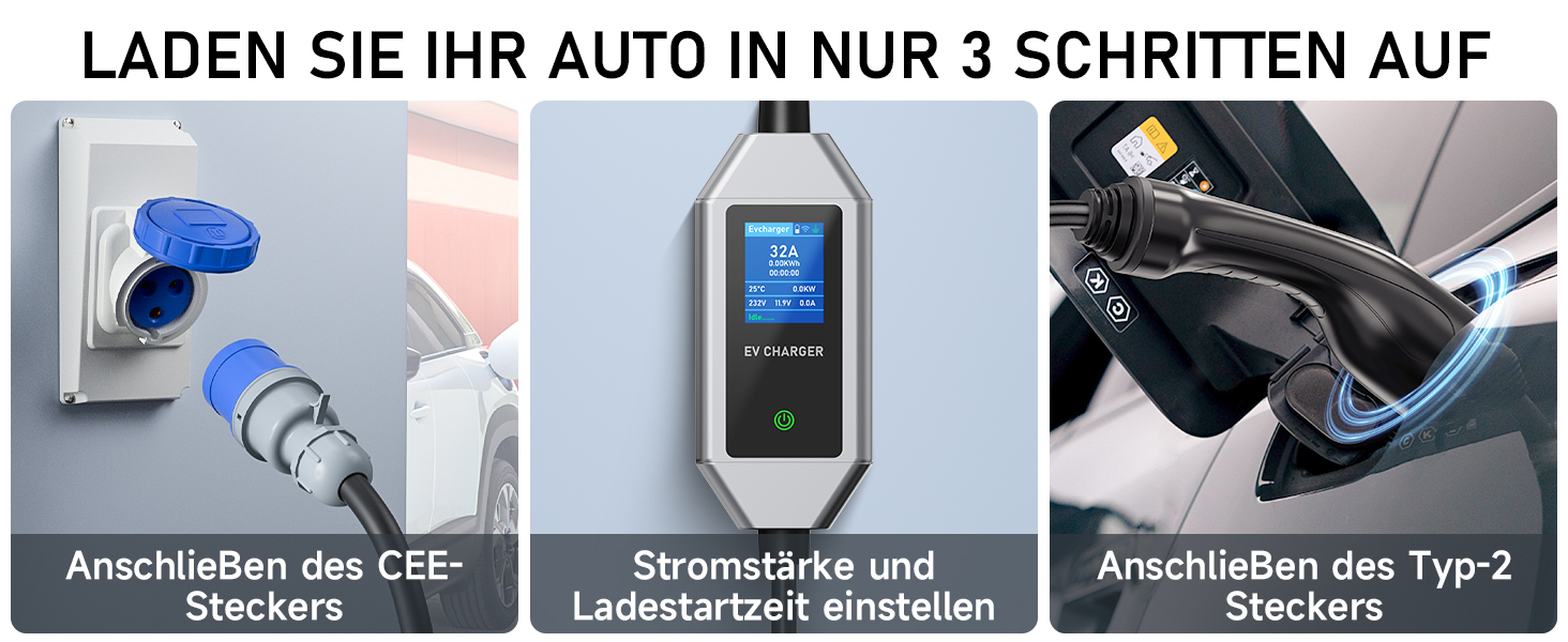 Кабель для зарядки електромобіля Type 2 Schuko 3.68kW 6м, 6-16A, з цифровим дисплеєм та таймером відкладеного старту