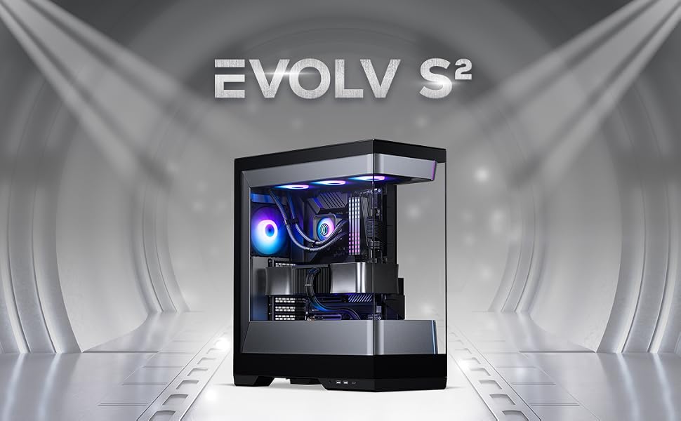 Корпус для ПК Phanteks Evolv S2 Midi-Tower, E-ATX, чорний, панорамне скло, RGB, Back-Connect, 4 вентилятори 120 мм