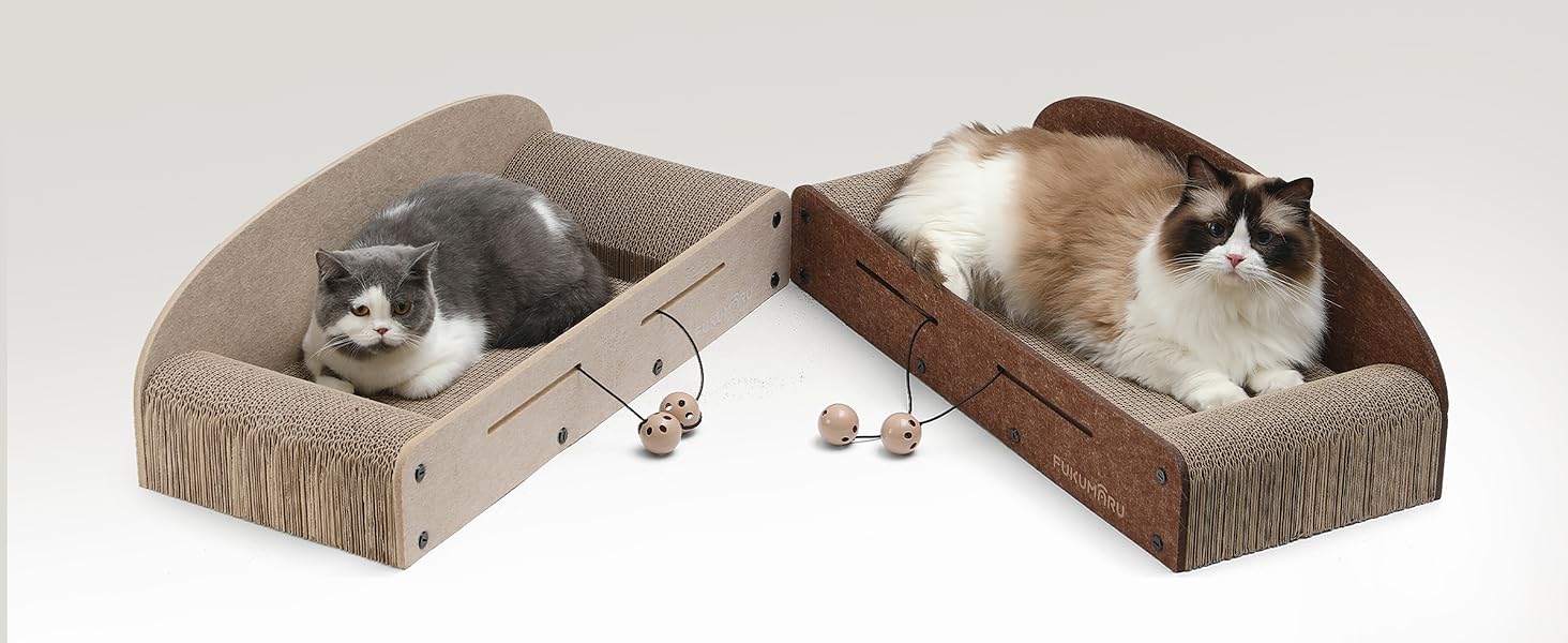 Cat Scratch Board, 66CM Durable Scratch Cardboard and Felt, Large Lounger, 2 Reversible Cat Scratch Pads for Cats, Recyclable Cardboard Cat Bed with Bell Ball Toy, Caramel Color (Large Format Beige)
