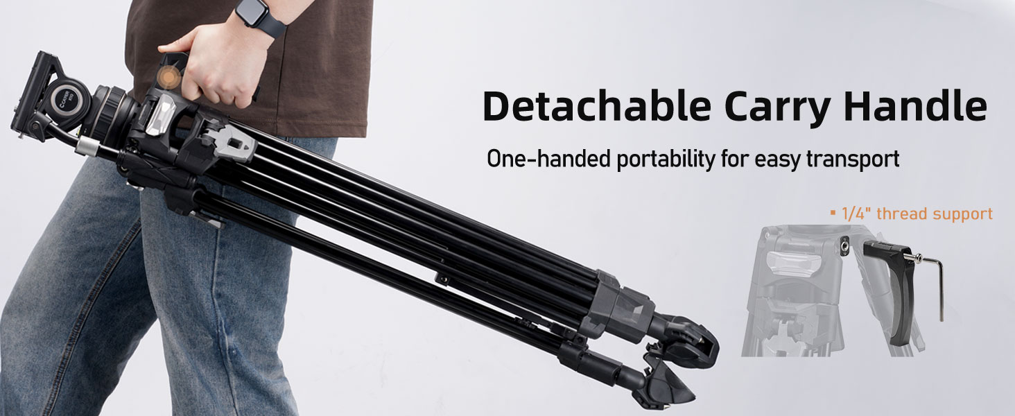 Штатив відео Cayer FA310H з моноподом K10 та рідкосильним кріпленням - швидкозатискачі ніг, швидке регулювання, вантажопідйомність 10 кг, алюміній, 2 швидкознімні пластини, ручка для переноски - для DSLR, бездзеркальних камер, відеокамер