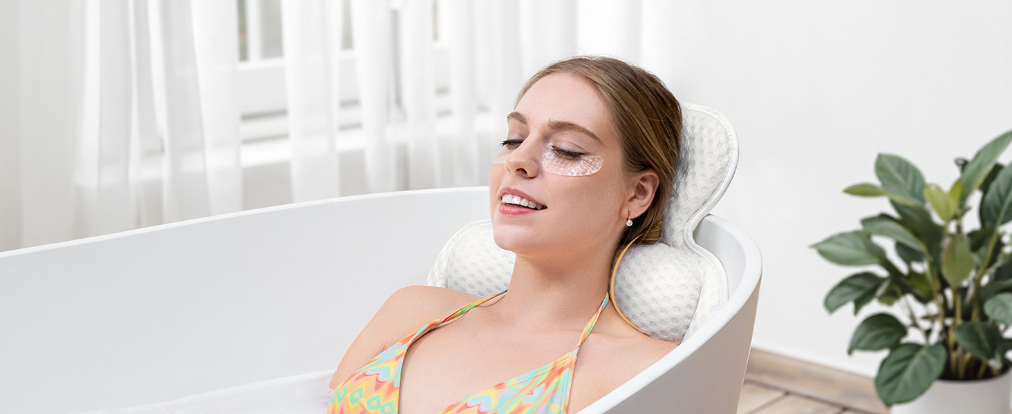 Подушка для ванни з підтримкою голови та шиї, антиковзаюча, з 54 присосками, м'яка сітчаста тканина 3D, для розслаблення та спа-процедур, бежева