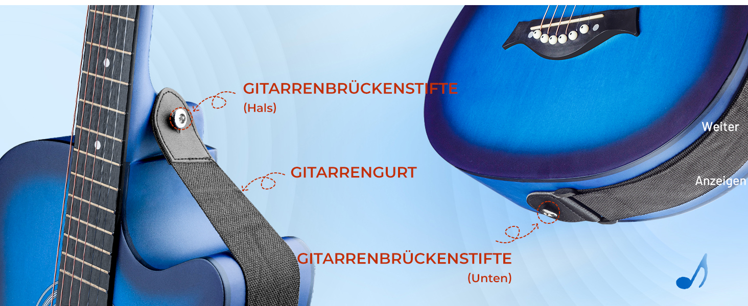 Акустична гітара CAHAYA 38 дюймів: Комплект для початківців, дітей та дорослих, з чохлом, запасними струнами, каподастром, медіаторами, наклейками на лади, синій CY0354