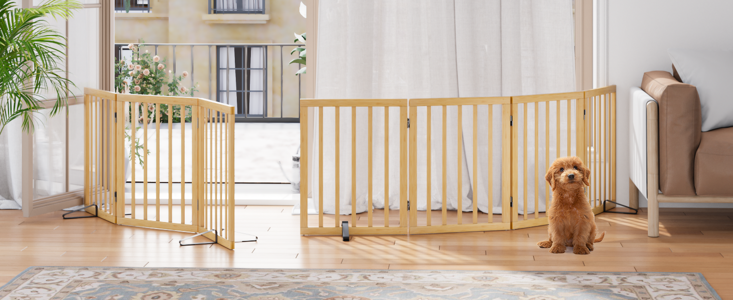 Бамбукове переносне захисне ґратка для собак Semiocthome, 3 секції, для дому, 61 см (H), розширюється до 140 см