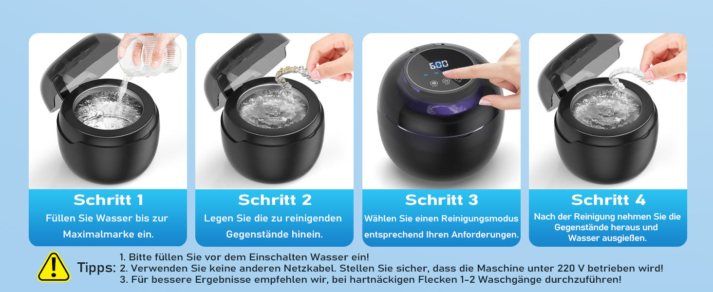 Ультразвуковий очищувач для стоматології 50kHz, 250мл з УФ-лампою (6 ламп) для брекетів, кап, ретейнерів, зубних протезів, елайнерів та ювелірних виробів, чорний