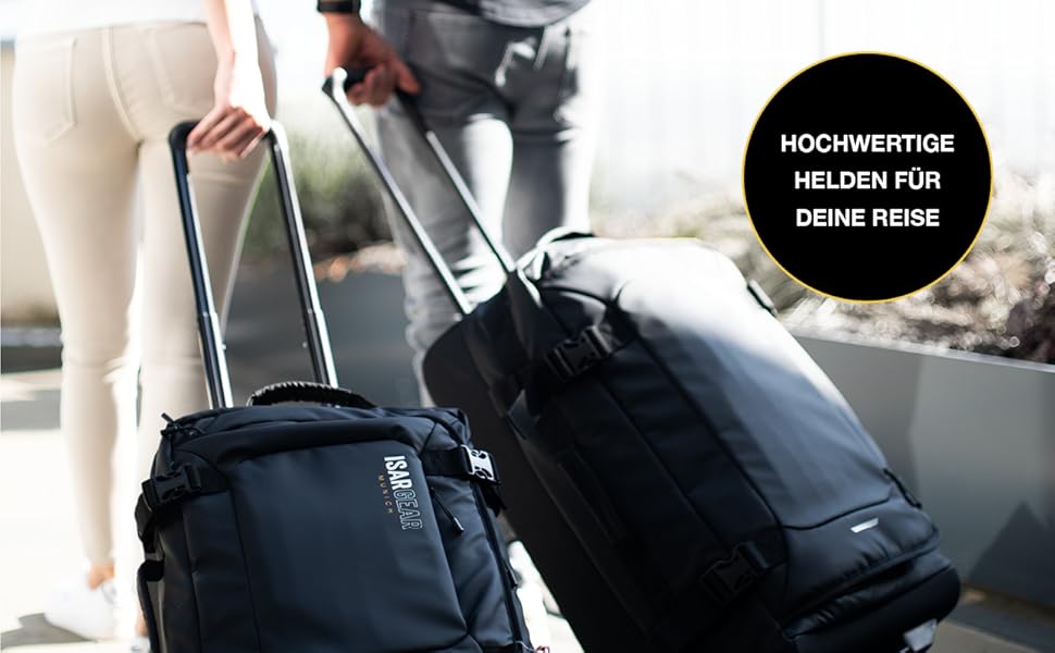 Чемодан ручної поклажі Isar Gear® з 2 колесами (50x35x20 см) - Легкий дорожній чемодан 20 літрів з тканини, ручний ролер, м'який кейс (Softcase) чорного кольору з колесами, висота 50 см