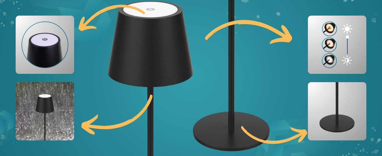 Світлодіодний настільний світильник LUXULA з димером, акумулятором та сенсорним керуванням - 3 кольори світла CCT - Бездротовий, для дому та вулиці, IP44, USB - Набір 2 шт.