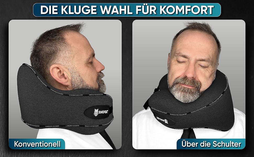 Подушка для шиї SNUGL з Memory Foam, регульована та миюча | Зручна подушка для подорожей на літаку, в авто та в дорогу | Подушка-шиїчкі SNUGL (Чорний, для дорослих)