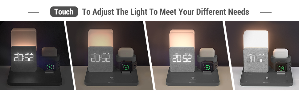 Бездротовий зарядний пристрій COLSUR 3 в 1: зарядка, нічник, будильник. Підтримка iPhone 16/15/14/13/12/11/X/8 Pro Max/Mini/Plus (Сірий)