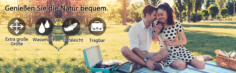 Плед для пікніка LIVEHITOP водонепроникний XXL 150x200 см, синій в смужку – для пляжу, кемпінгу, парку, барбекю