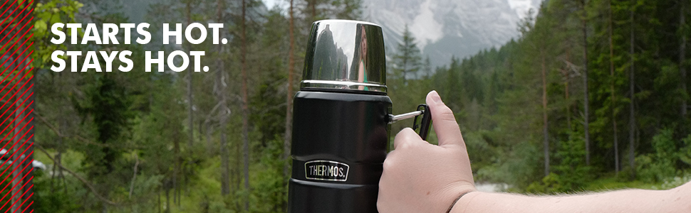 Термос THERMOS STAINLESS KING 1,2 л, чорний, нержавіюча сталь, герметичний, з чашкою і ручкою, 12 годин гарячий, 24 години холодний, для напоїв, BPA-free