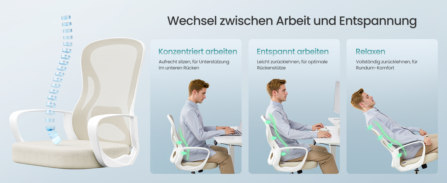 Офісний стіл SONGMICS, ергономічне крісло з сіткою, з підтримкою попереку, регульована спинка та підголівник, для дому та офісу, OBN041B01 (пісочний беж)