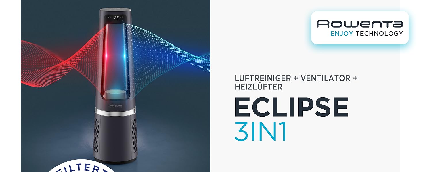 Rowenta Eclipse QU5030: Вентилятор-повітряочисник 3-в-1 | Rowenta | Повітряочисник, Вентилятор, Обігрівач | 12 швидкостей, Таймер, Дистанційне керування | Антрацит