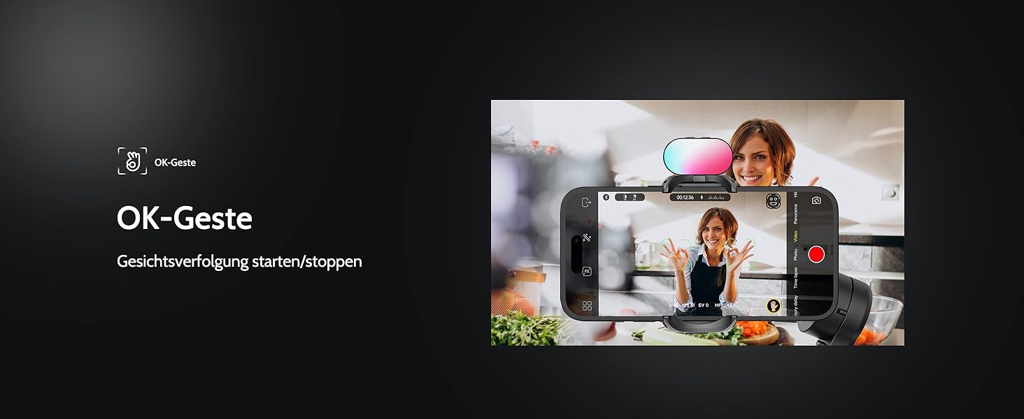 Стабілізатор для смартфона AOCHUAN Smart X Pro Kit: 3-осьовий гiмбал з RGB-фiллером, трекер обличчя, для iPhone/Android, чорний