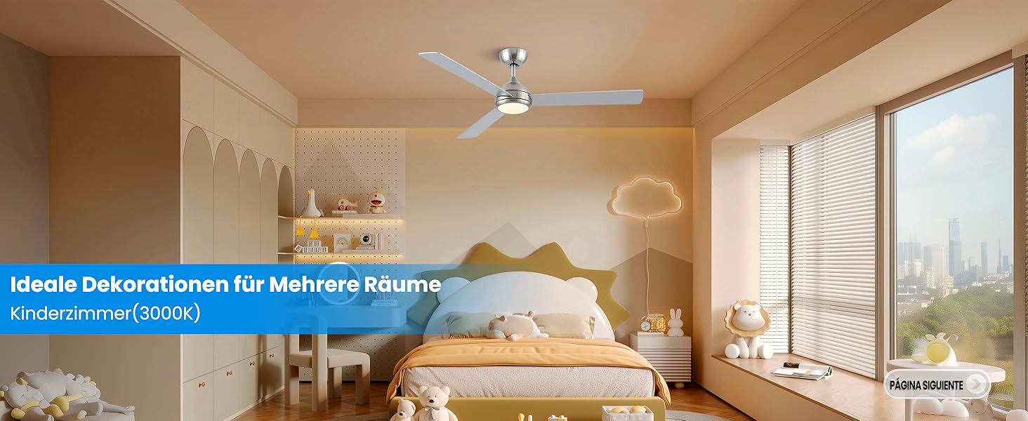 Стеляний вентилятор CJOY з підсвічуванням, 107 см, з пультом керування, тихий, DC, реверсивний, пам'ять 3CCT, диммування, 6 швидкостей, таймер для спальні (132 см - срібний)