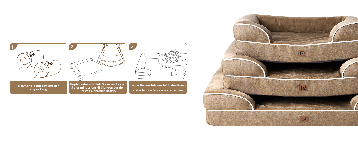 Ортопедичне ліжко для собак EHEYCIGA, 76x51 см, Memory Foam, для собак середніх та маленьких порід, з високим бортиком, водонепроникне, неслизьке, Kamel