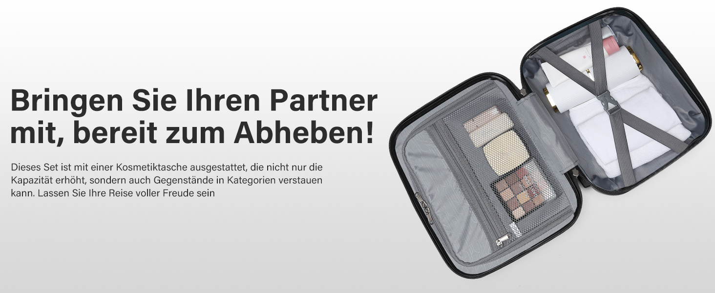 Набір валіз KONO 2 шт: велика валіза-тролі (56 см) + косметичка з поліпропілену, з 4 колесами та TSA-замком (кремовий білий)