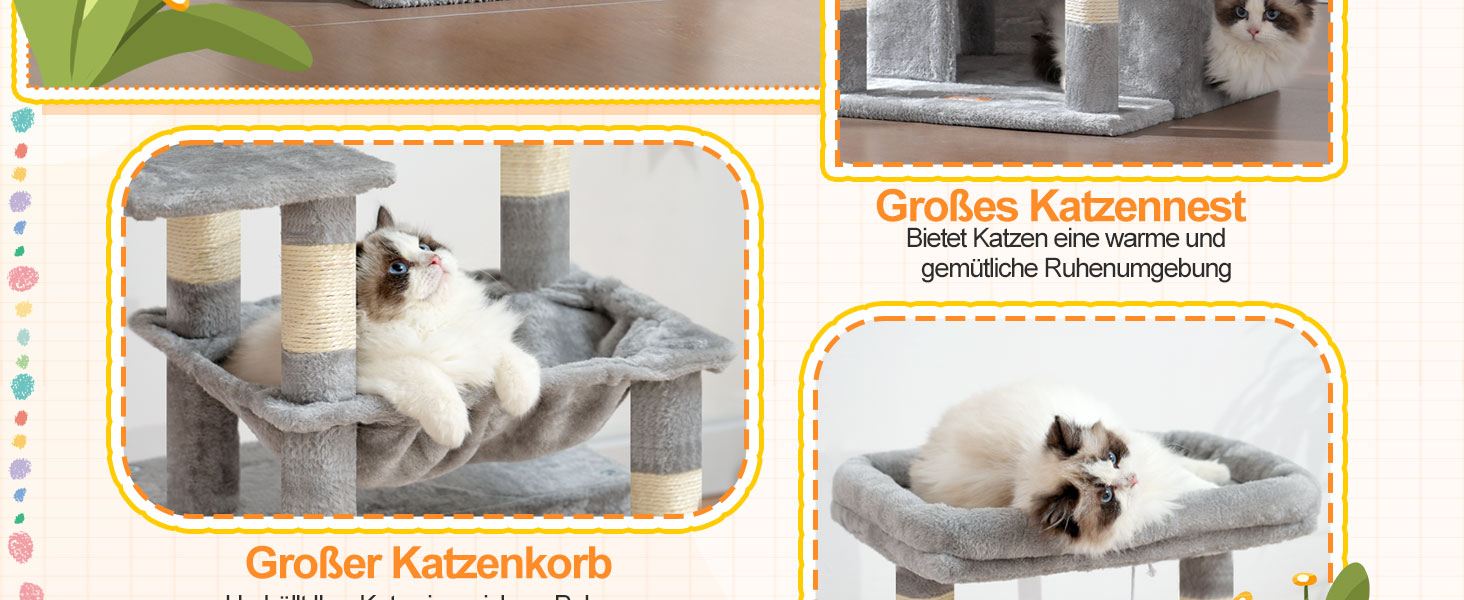 Котячий будиночок Heybly Kratzbaum HCT008SW: великий, з м'яким кошиком та місцем для сну