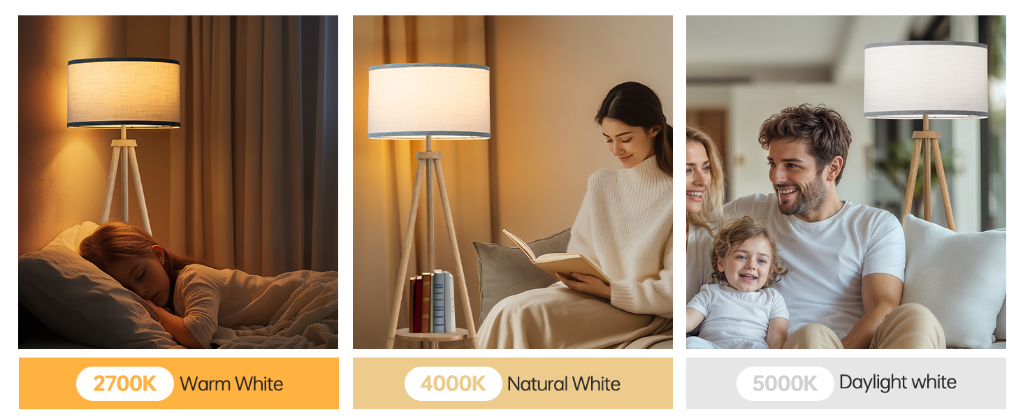 Стельова лампа на тренозі з полицею, з пульт керування, 3 колірні температури, для вітальні, спальні, офісу, бежевий абажур, стиль бері, декор