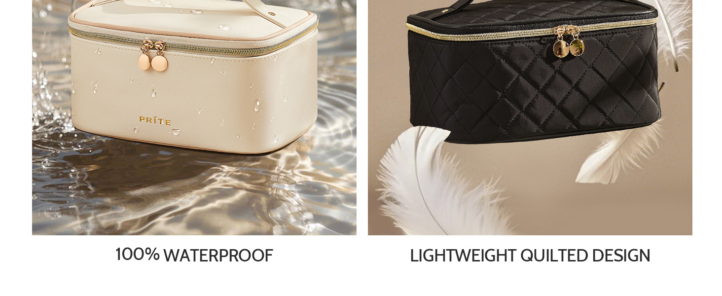 Велика косметичка для жінок: водонепроникна дорожня косметичка з відділеннями (Бежевий)