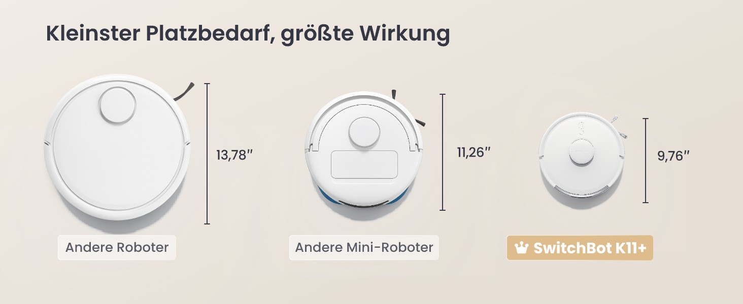 Робот-пилосос SwitchBot K11+ з мокрою прибиранням, 6000Pa, самостійна очистка контейнера, LDS-картування, 3.6 дюйми, сумісний з Apple Home, Alexa, Google Home та Matter, бежевий