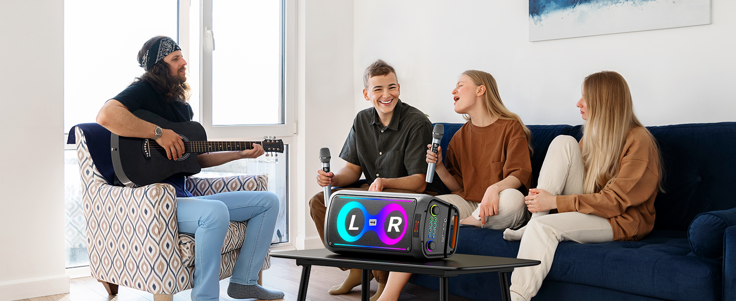 Портативна караоке-машина з Bluetooth, 2 мікрофонами, світлодіодним підсвічуванням та підтримкою USB/TF/Rec/FM/AUX