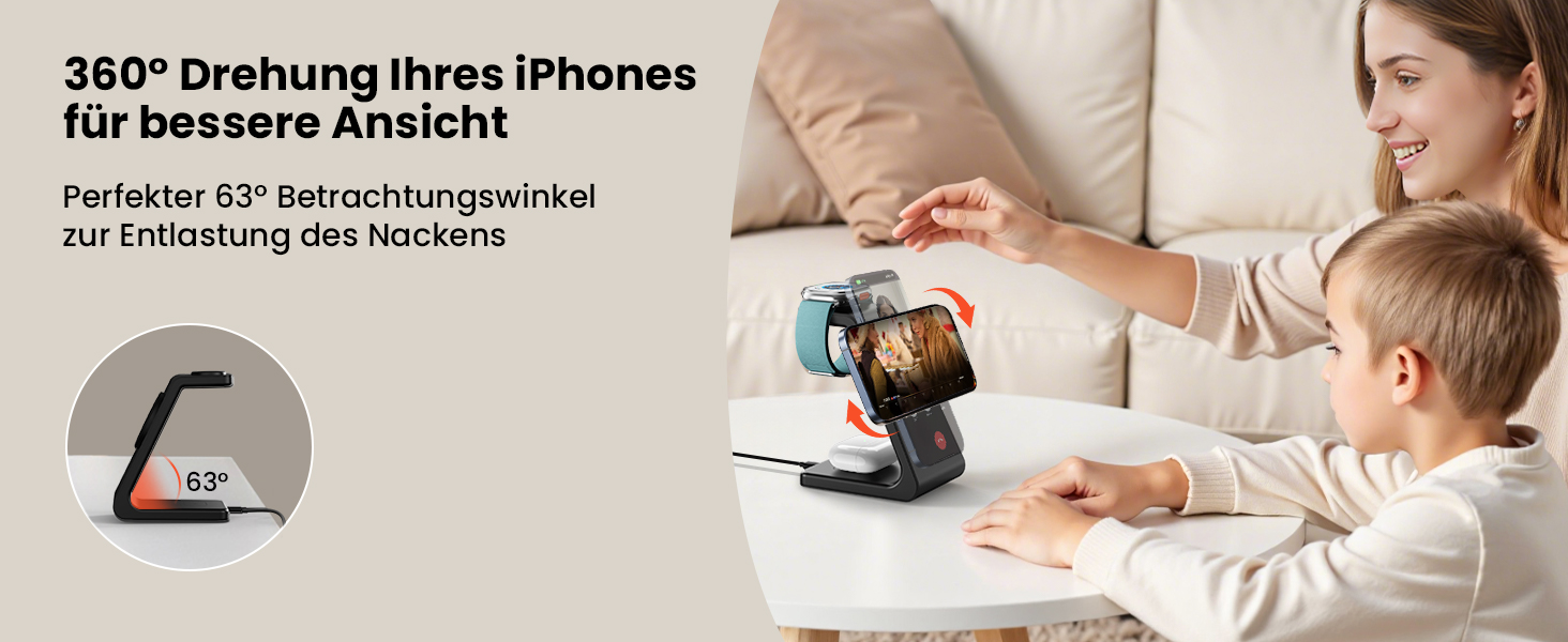 Зарядний пристрій GEEKERA 3 в 1 з підтримкою Qi2, 15W, для iPhone, Apple Watch, AirPods, чорний