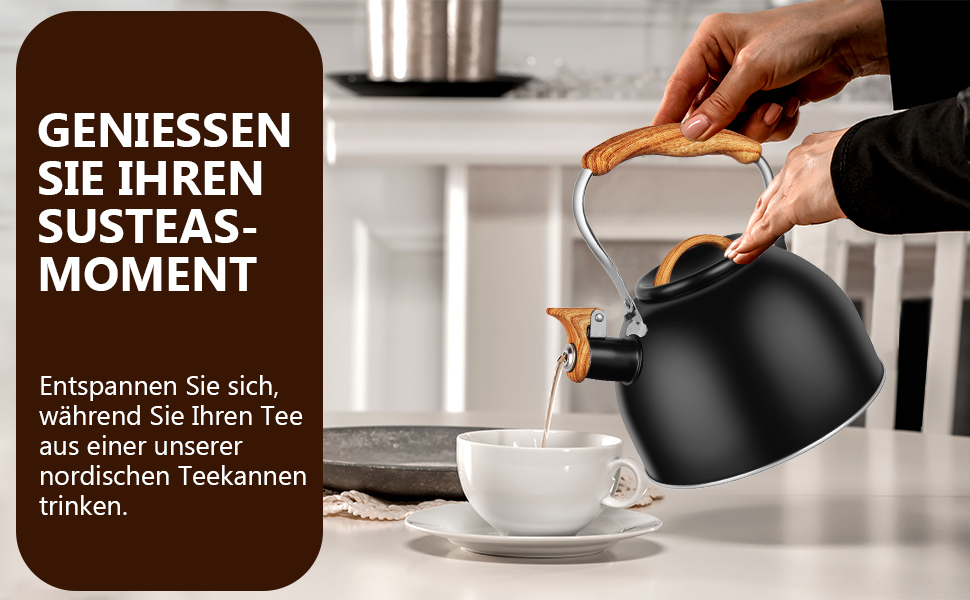 Чайник-заварник Flintronic з нержавіючої сталі, 3л, з дерев'яною ручкою, для всіх плит, чайник-заварник для чаю та кави (зелений)